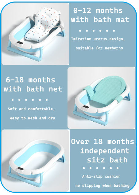 Baby bath tub set with cushions and temperature