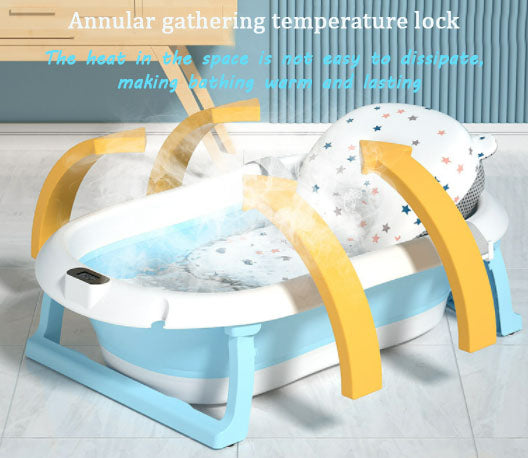 Baby bath tub set with cushions and temperature