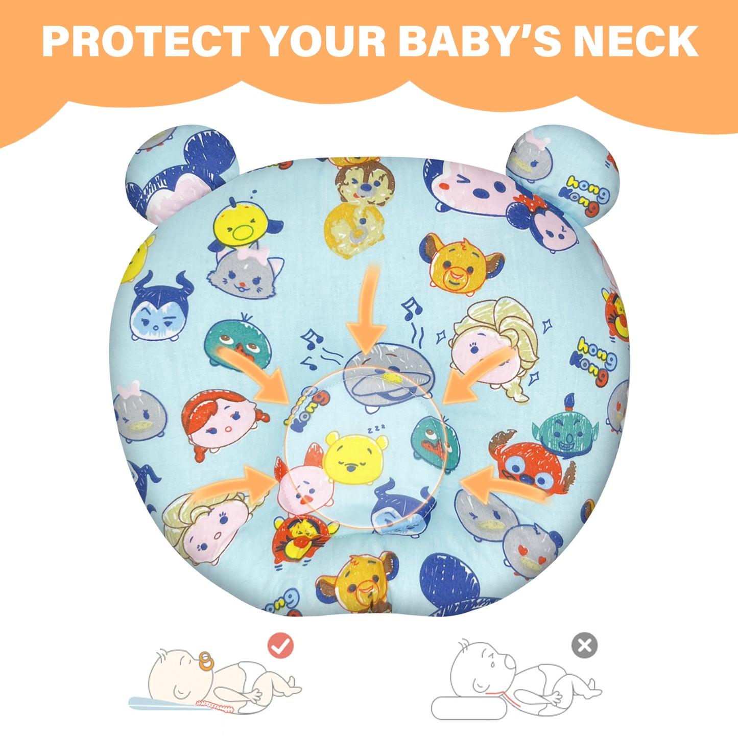 Bear shap baby pillow for newborn