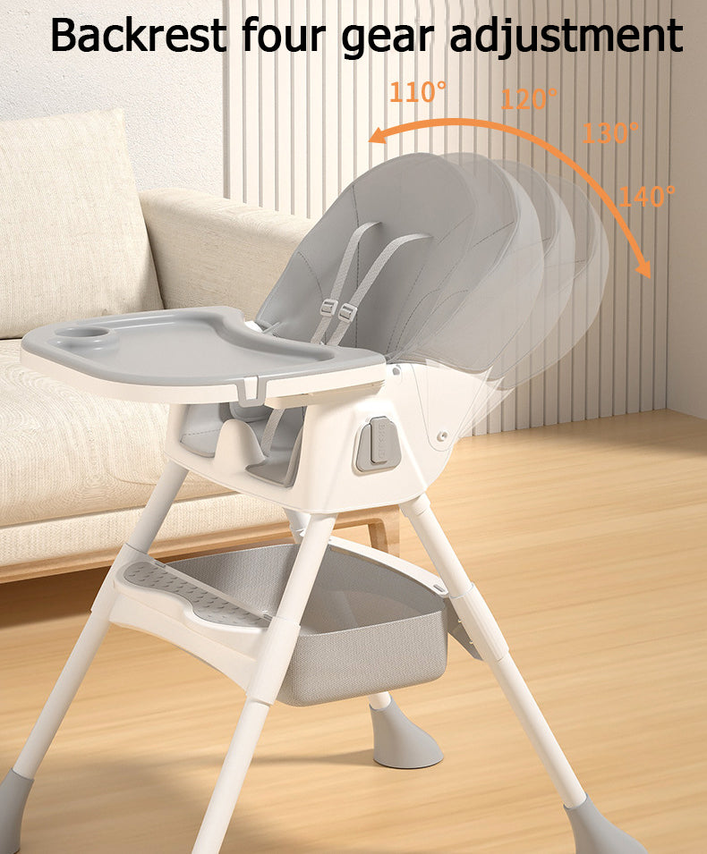 Foldable Adjustable Height Leg Easy Assembled High Chair for Age 6 Months+