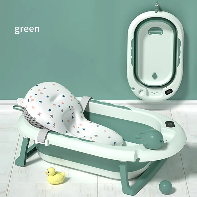 Folding baby bath tub with temperature