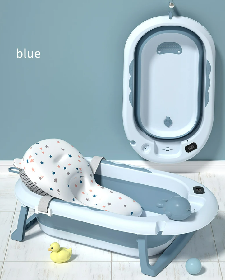 Folding baby bath tub with temperature