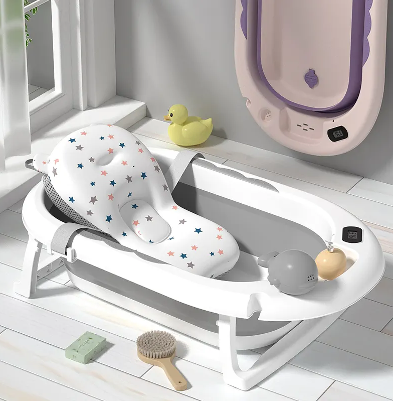 Folding baby bath tub with temperature