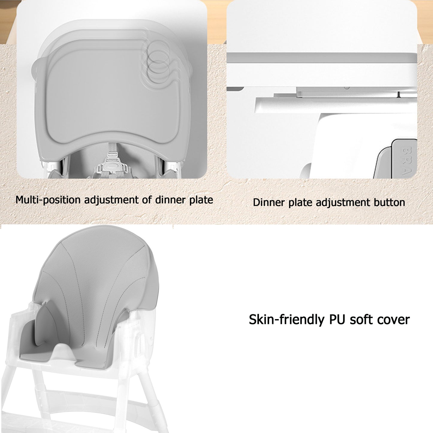 Foldable Adjustable Height Leg Easy Assembled High Chair for Age 6 Months+