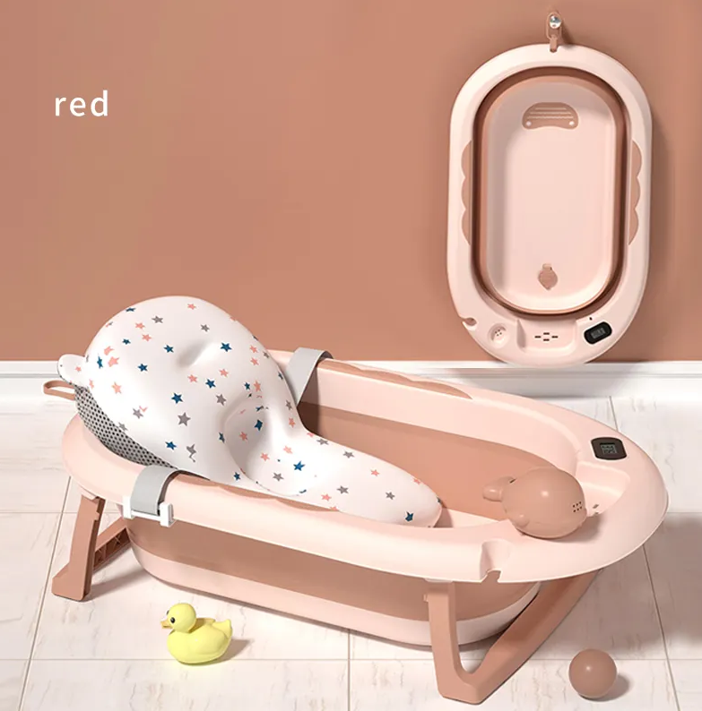 Folding baby bath tub with temperature
