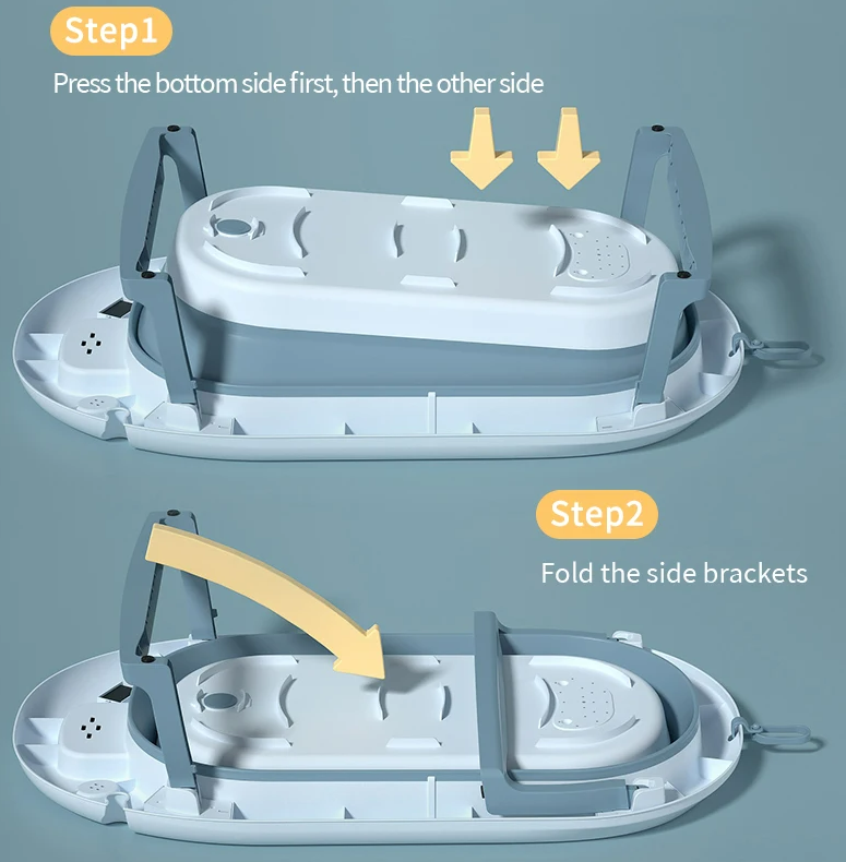 Folding baby bath tub with temperature