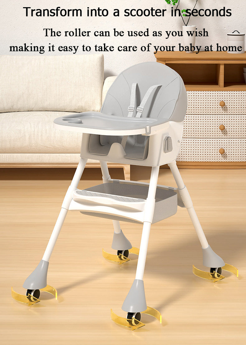 Foldable Adjustable Height Leg Easy Assembled High Chair for Age 6 Months+