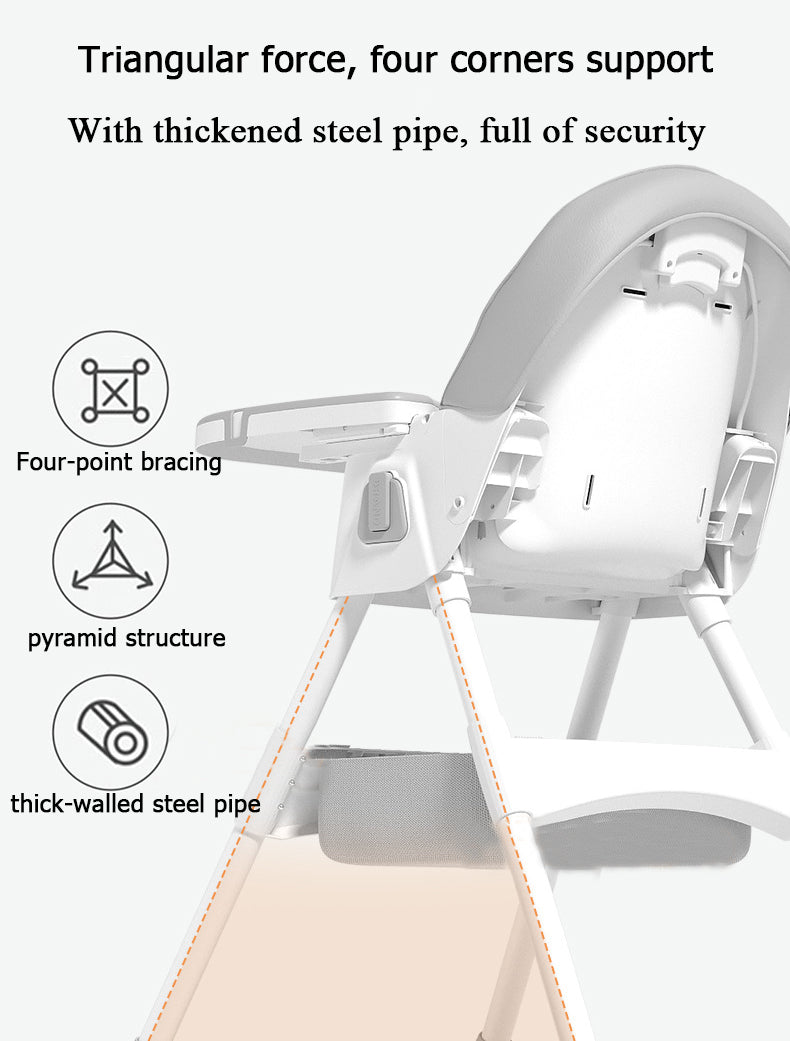 Foldable Adjustable Height Leg Easy Assembled High Chair for Age 6 Months+
